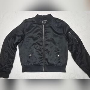 Ambiance Black Satin Bomber Jacket